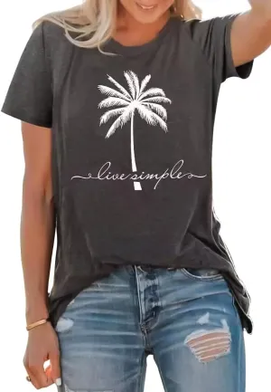 Women's Summer Beach T Shirt Cute Palm Tree Graphic Loose Tees Short Sleeve Casual Tops