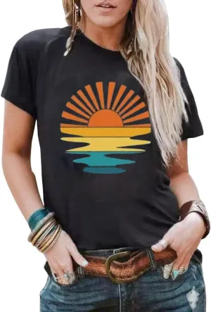 Women's Summer Beach T Shirt Cute Palm Tree Graphic Loose Tees Short Sleeve Casual Tops