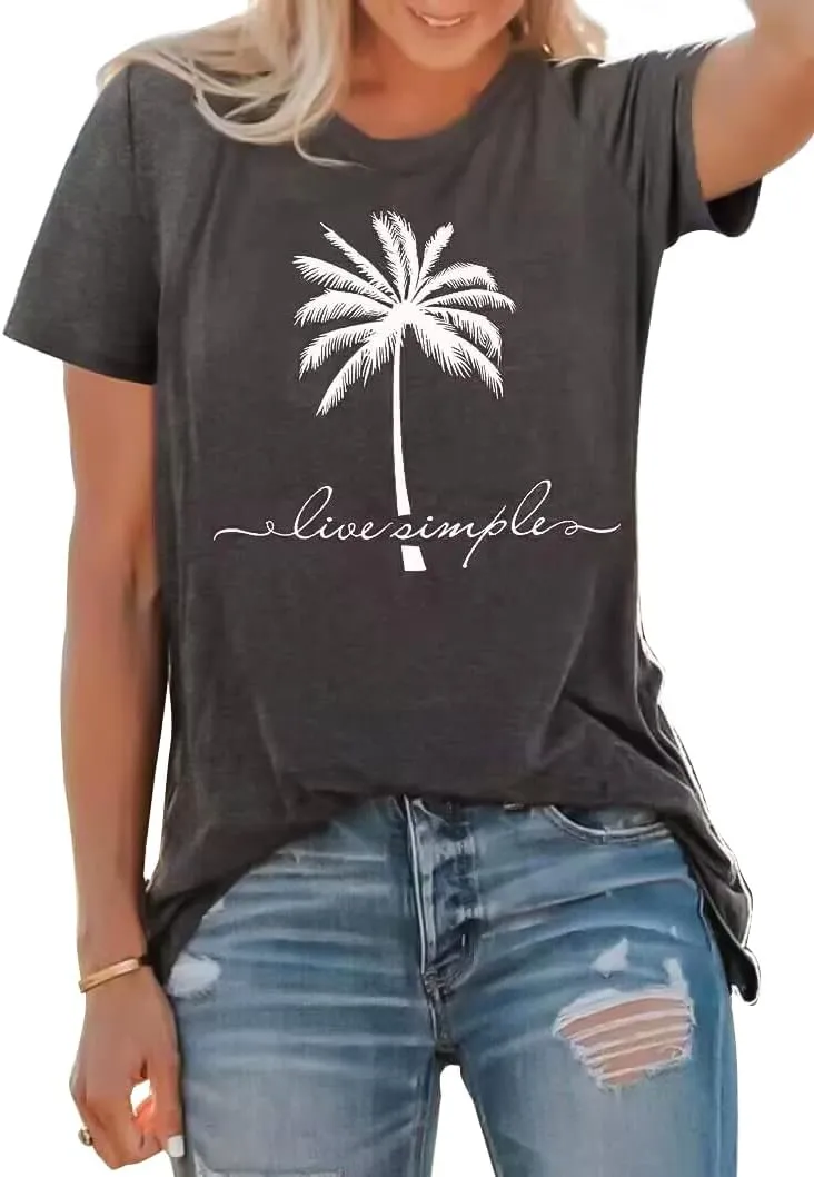 Women's Summer Beach T Shirt Cute Palm Tree Graphic Loose Tees Short Sleeve Casual Tops