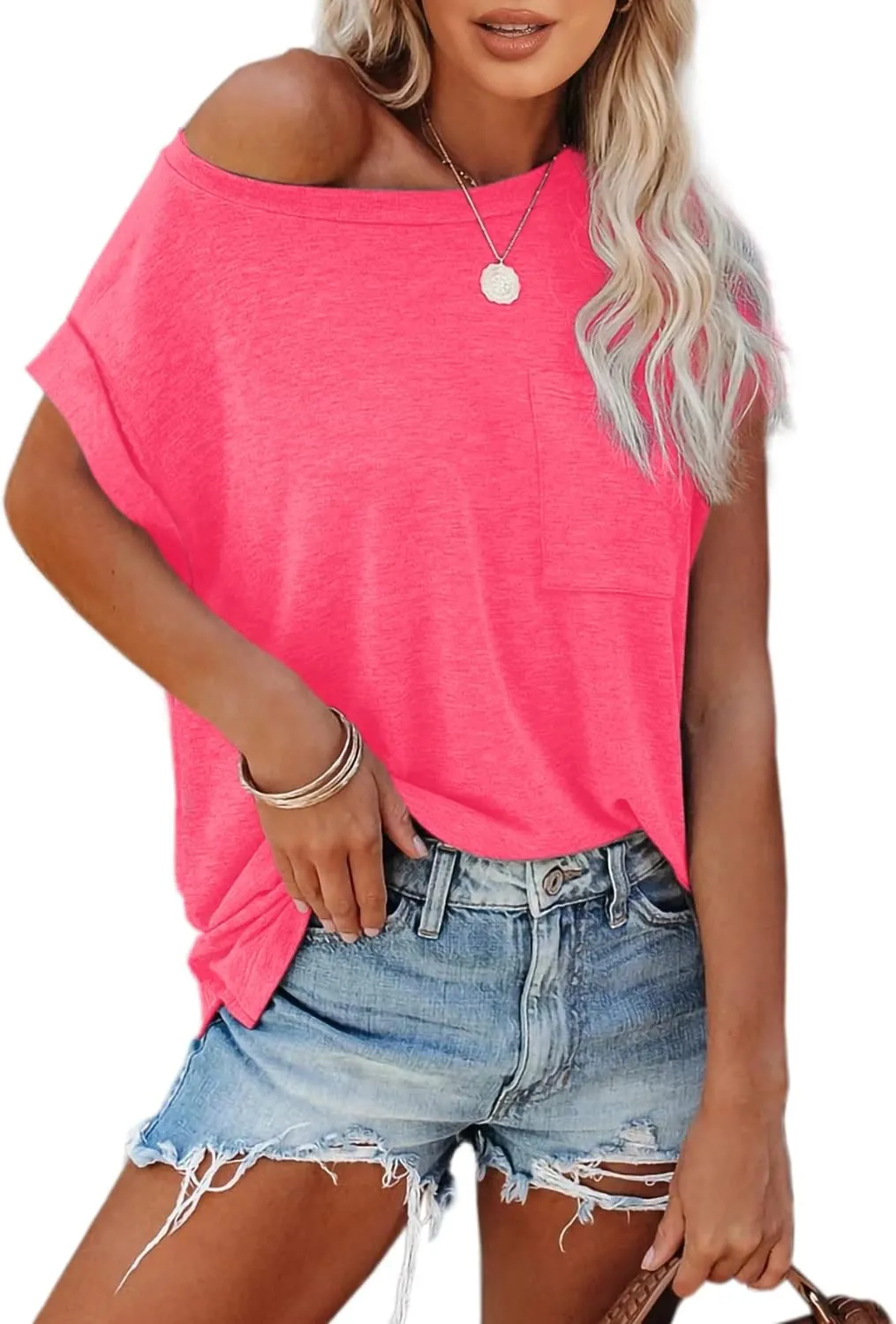 Women's Summer Casual Tops Cap Sleeve Oversized T Shirts Loose Fit Blouses