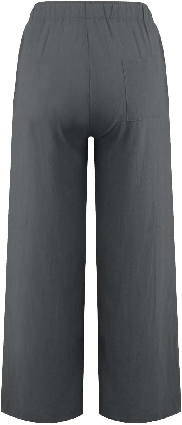 Womens Summer Fashion Linen Pants 2025 Solid Casual High Waist Loose Fit Drawstring Trousers with Pockets