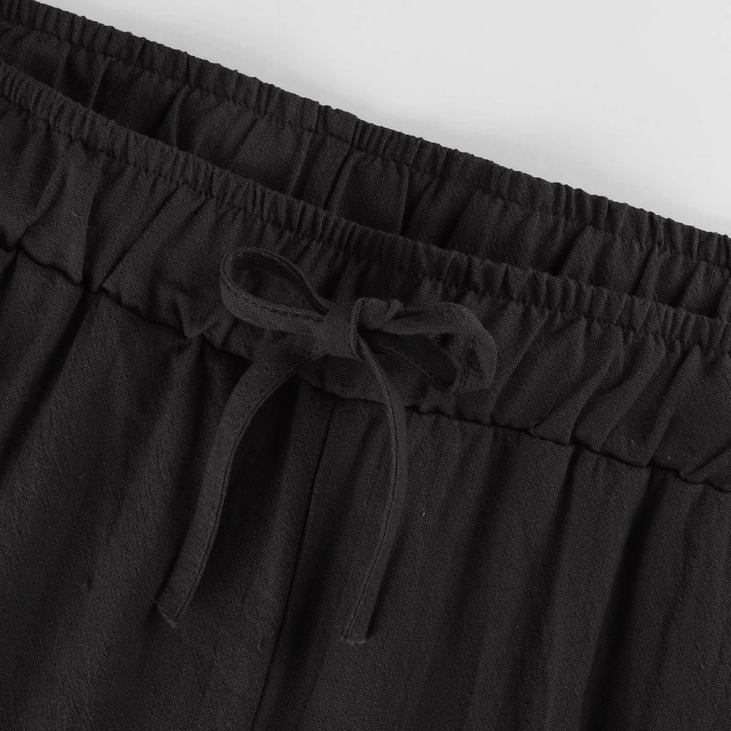 Womens Summer Fashion Linen Pants 2025 Solid Casual High Waist Loose Fit Drawstring Trousers with Pockets