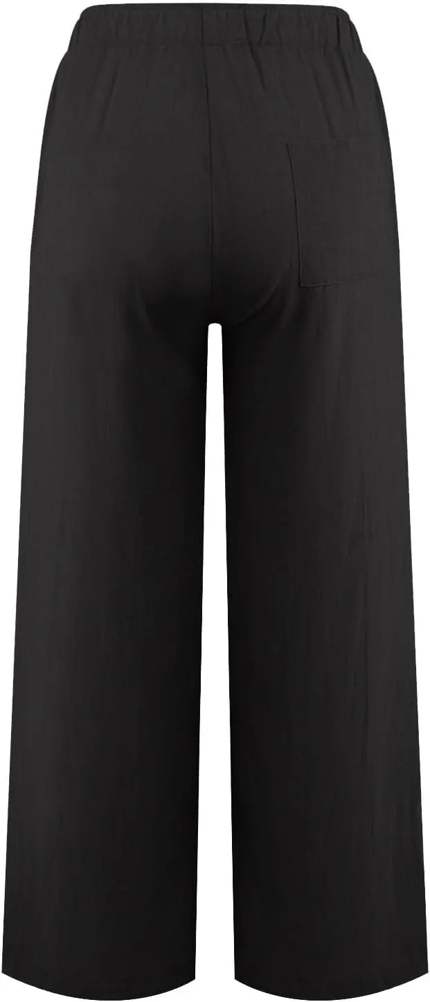 Womens Summer Fashion Linen Pants 2025 Solid Casual High Waist Loose Fit Drawstring Trousers with Pockets