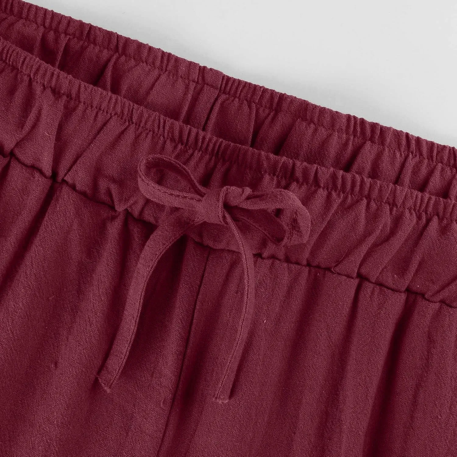 Womens Summer Fashion Linen Pants 2025 Solid Casual High Waist Loose Fit Drawstring Trousers with Pockets