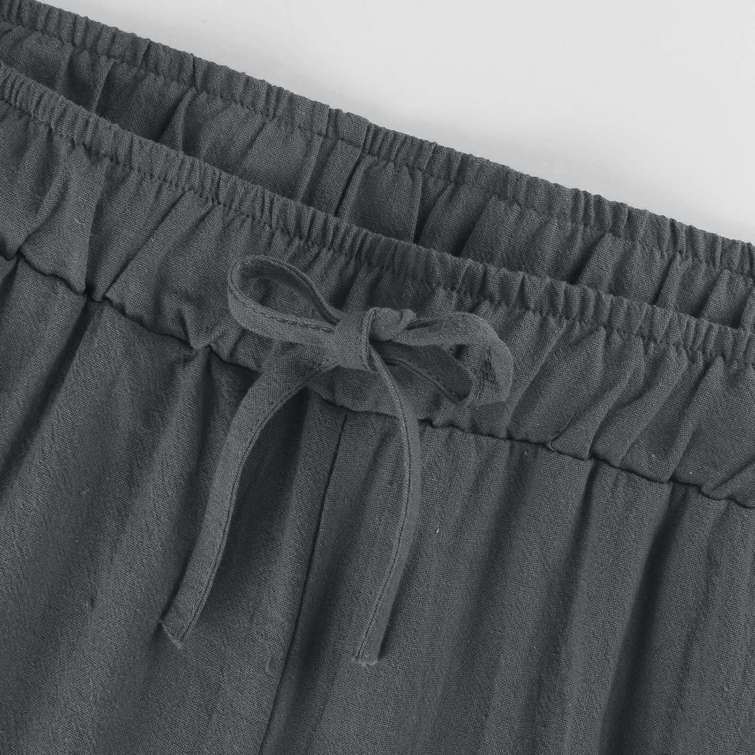 Womens Summer Fashion Linen Pants 2025 Solid Casual High Waist Loose Fit Drawstring Trousers with Pockets