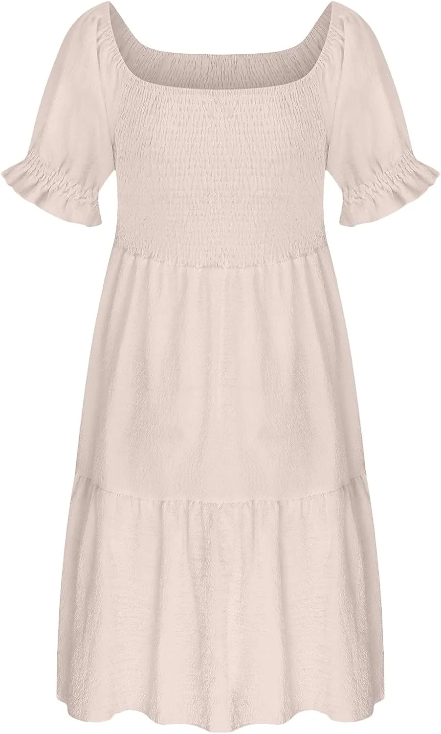 Womens Summer Mini Dress Smocked Off Shoulder Short Sleeve Tiered Ruffle Hem Flowy Swing Sundress Beach Party Dresses