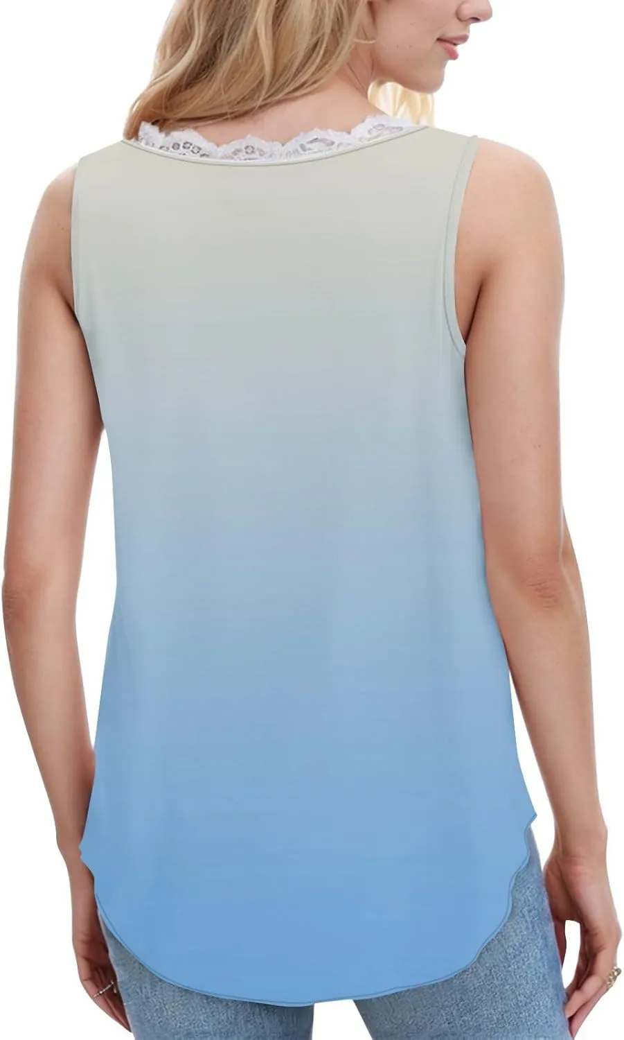 Womens Summer Tank Tops Loose Fit Lace V Neck Sleeveless Shirts Dressy Basic Trendy Flowy Going Out Tank Tops