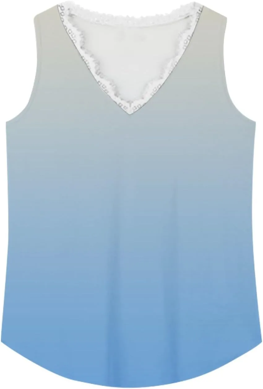 Womens Summer Tank Tops Loose Fit Lace V Neck Sleeveless Shirts Dressy Basic Trendy Flowy Going Out Tank Tops