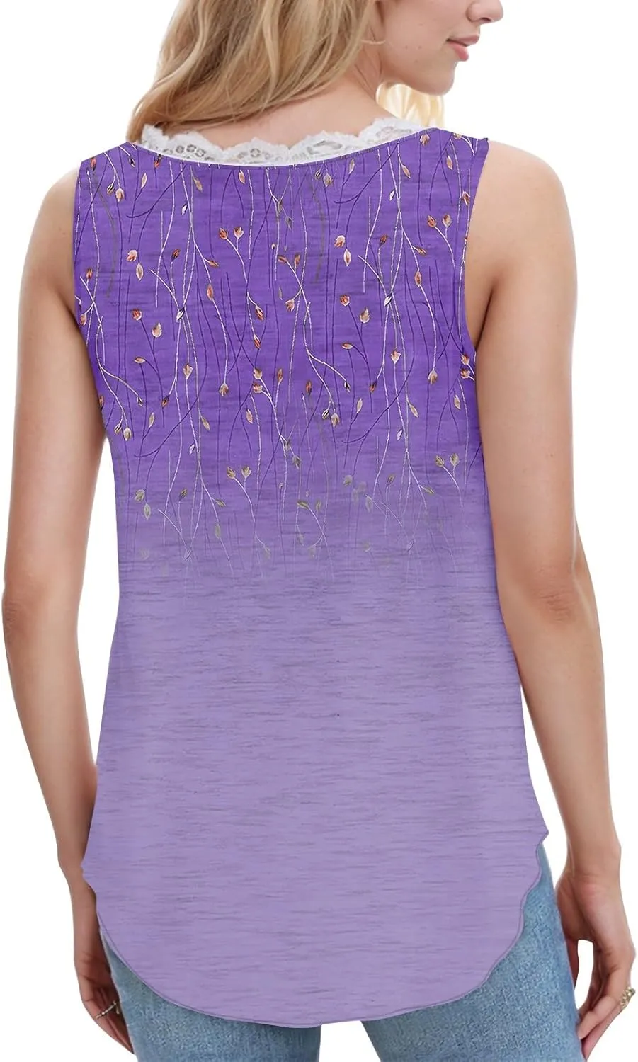 Womens Summer Tank Tops Loose Fit Lace V Neck Sleeveless Shirts Dressy Basic Trendy Flowy Going Out Tank Tops