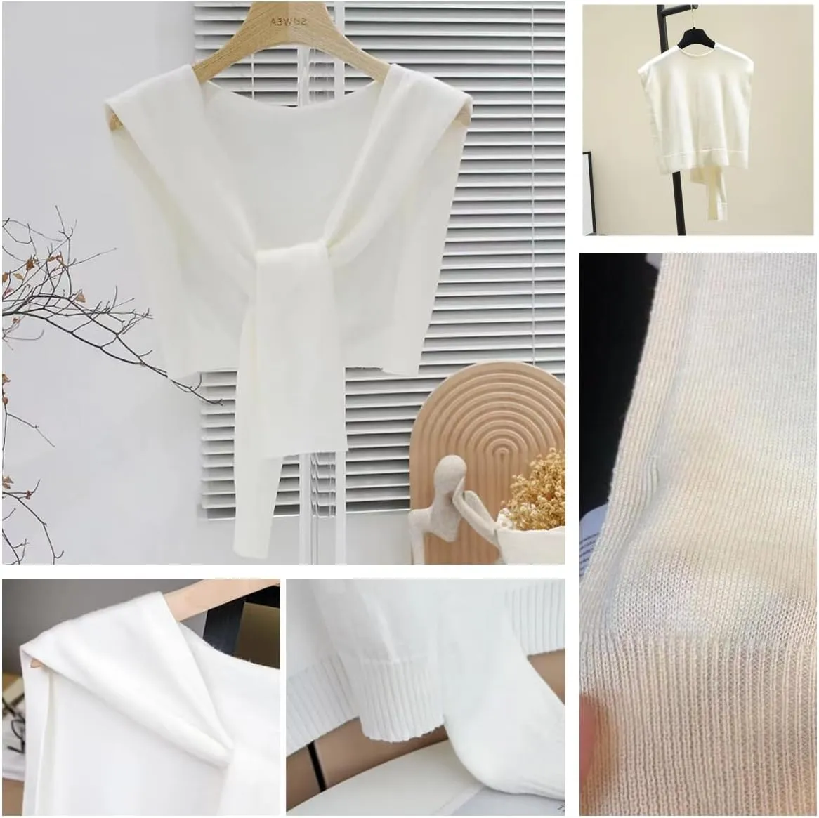 Women's Sweater Shawl Wraps Sleeves Knitted Collar Sweater Scarf Top Casual Lightweight Shoulder Cape Accessories