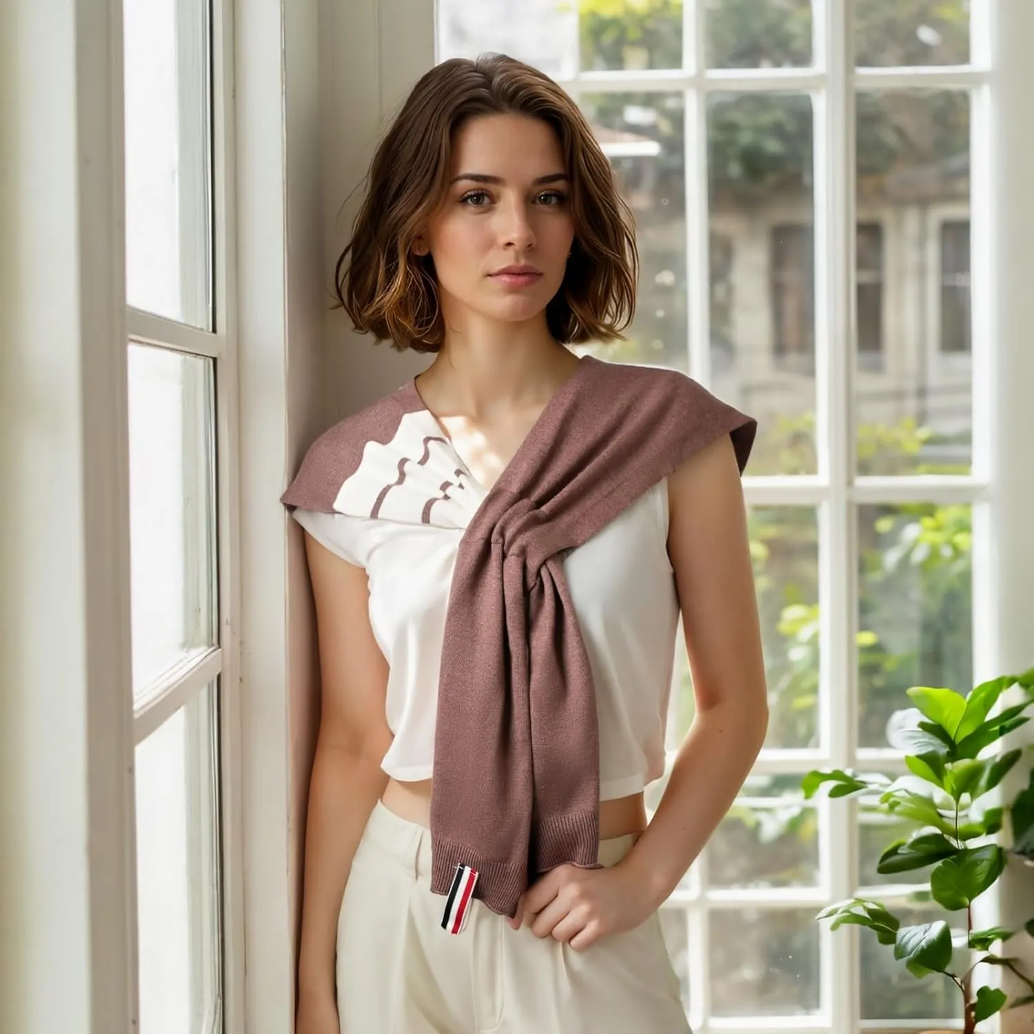 Women's Sweater Shawl Wraps Sleeves Knitted Collar Sweater Scarf Top Casual Lightweight Shoulder Cape Accessories
