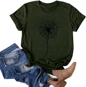 Womens T Shirts Cute Dandelion Graphic Tees Crewneck Short Sleeve Summer Tops Casual Loose Cotton Tshirts