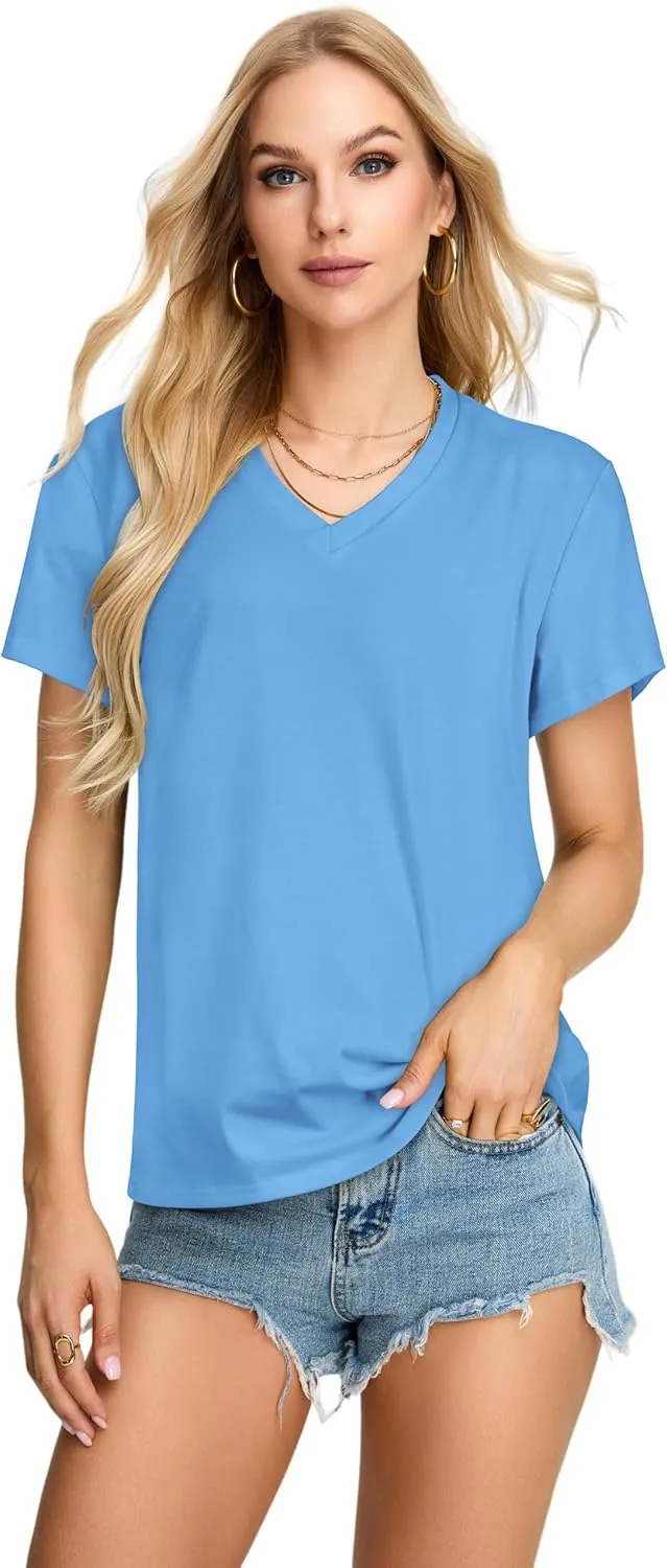 Womens T Shirts V Neck Short Sleeve Summer Tops Casual Basic Tees
