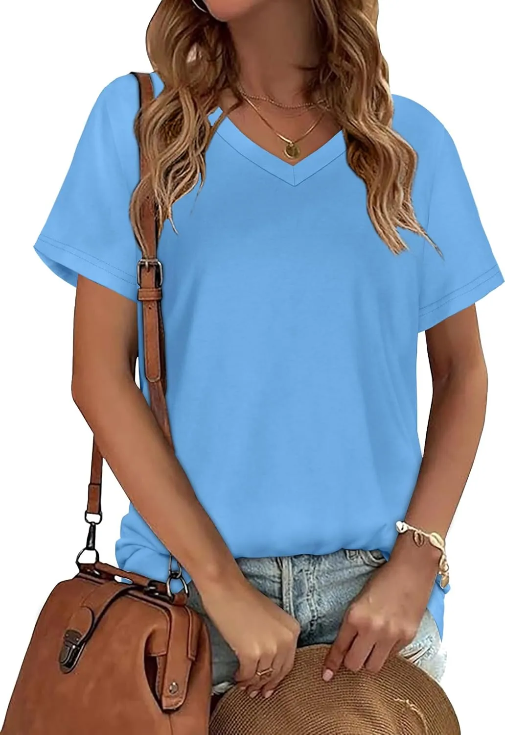 Womens T Shirts V Neck Short Sleeve Summer Tops Casual Basic Tees
