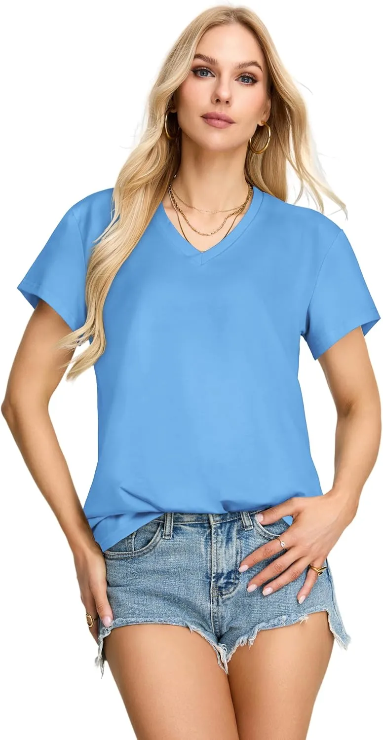 Womens T Shirts V Neck Short Sleeve Summer Tops Casual Basic Tees