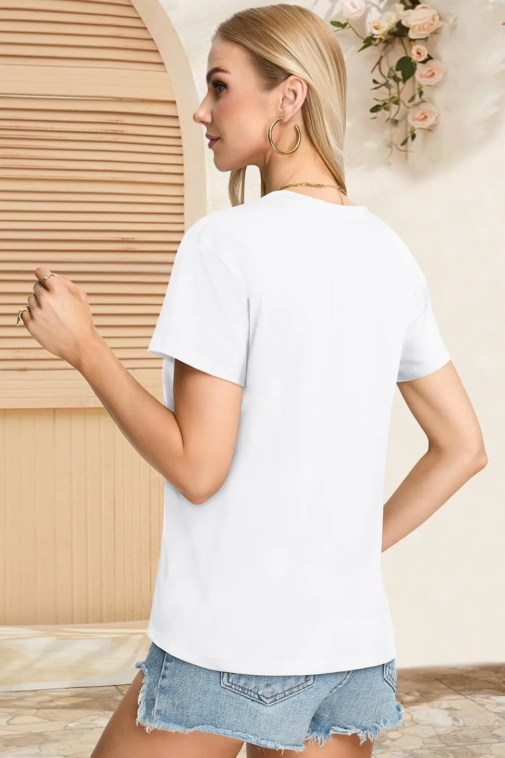 Womens T Shirts V Neck Short Sleeve Summer Tops Casual Basic Tees