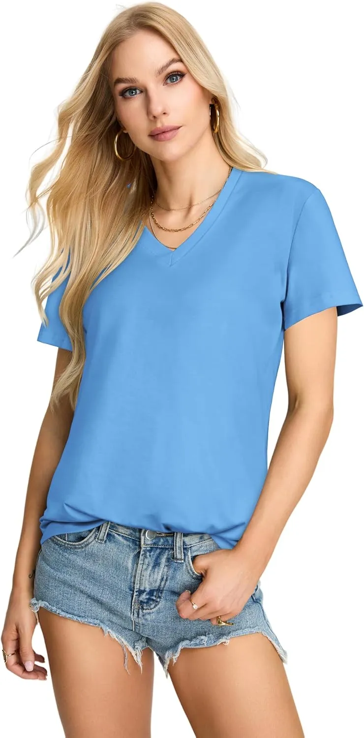Womens T Shirts V Neck Short Sleeve Summer Tops Casual Basic Tees