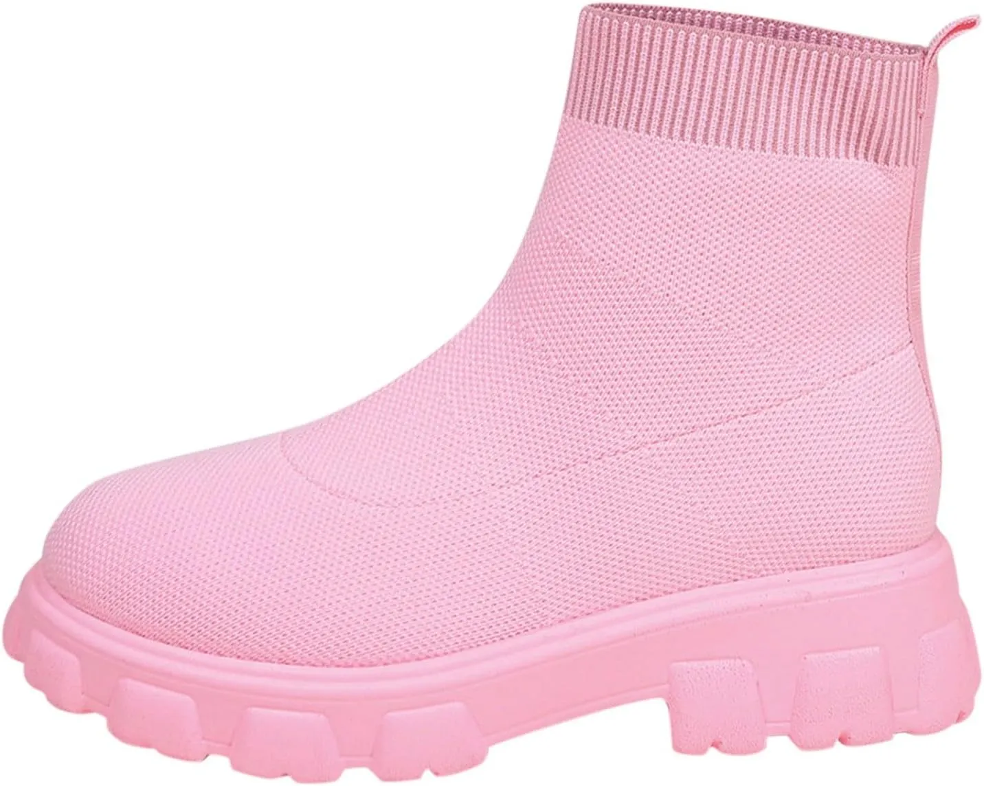 Women's Thick Bottom Boots Ankle Boots Thick Soles Round Toe Non Slip Solid Color Fly Woven Mesh Knit Flat