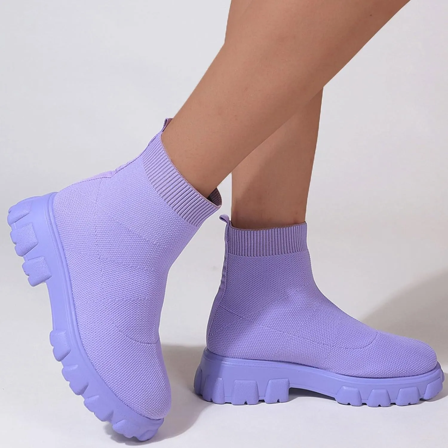 Women's Thick Bottom Boots Ankle Boots Thick Soles Round Toe Non Slip Solid Color Fly Woven Mesh Womens Flat Boots Short