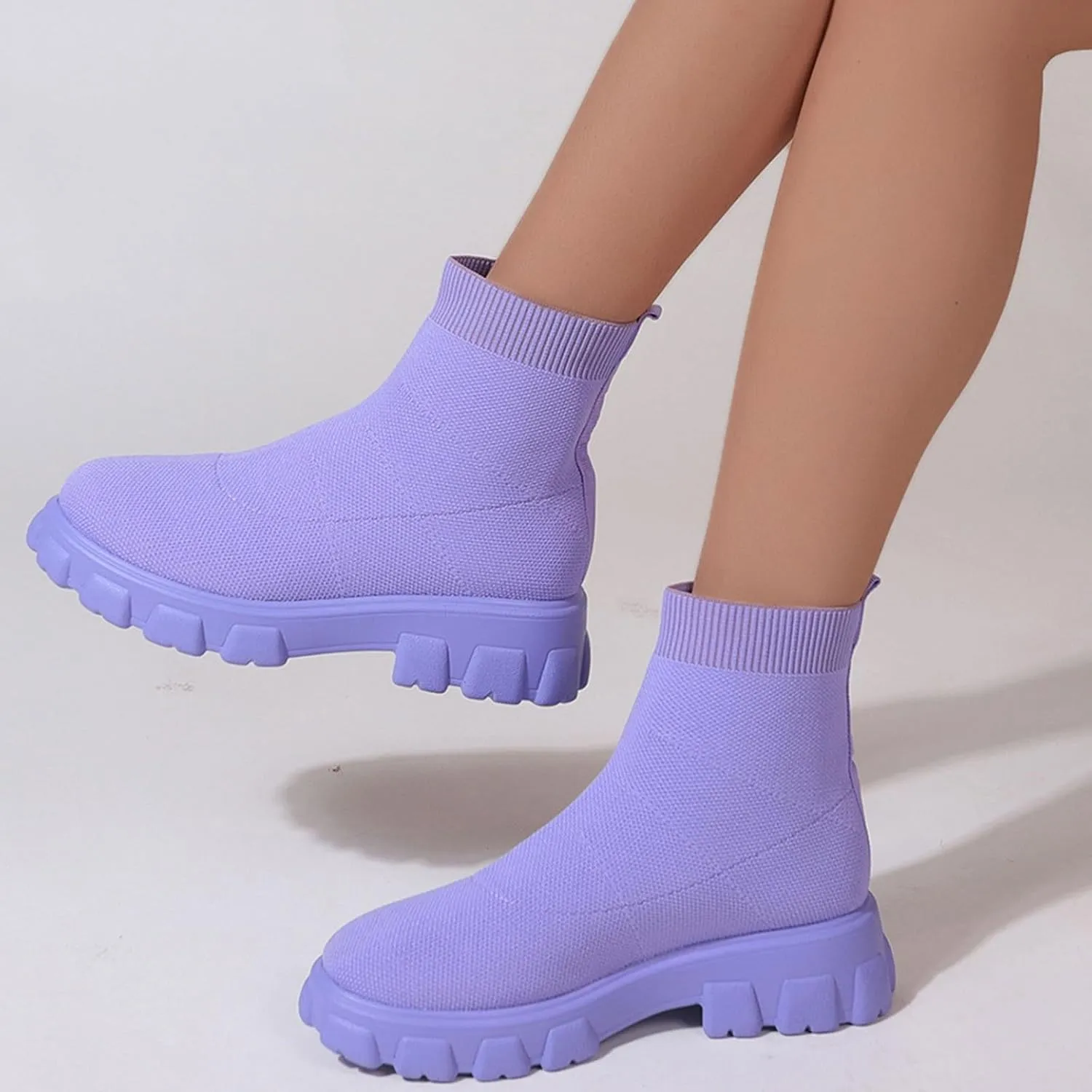 Women's Thick Bottom Boots Ankle Boots Thick Soles Round Toe Non Slip Solid Color Fly Woven Mesh Womens Flat Boots Short