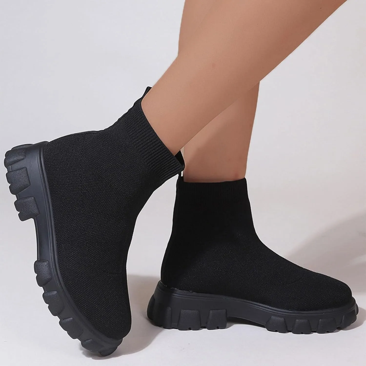 Women's Thick Bottom Boots Ankle Boots Thick Soles Round Toe Non Slip Solid Color Fly Woven Mesh Womens Flat Boots Short