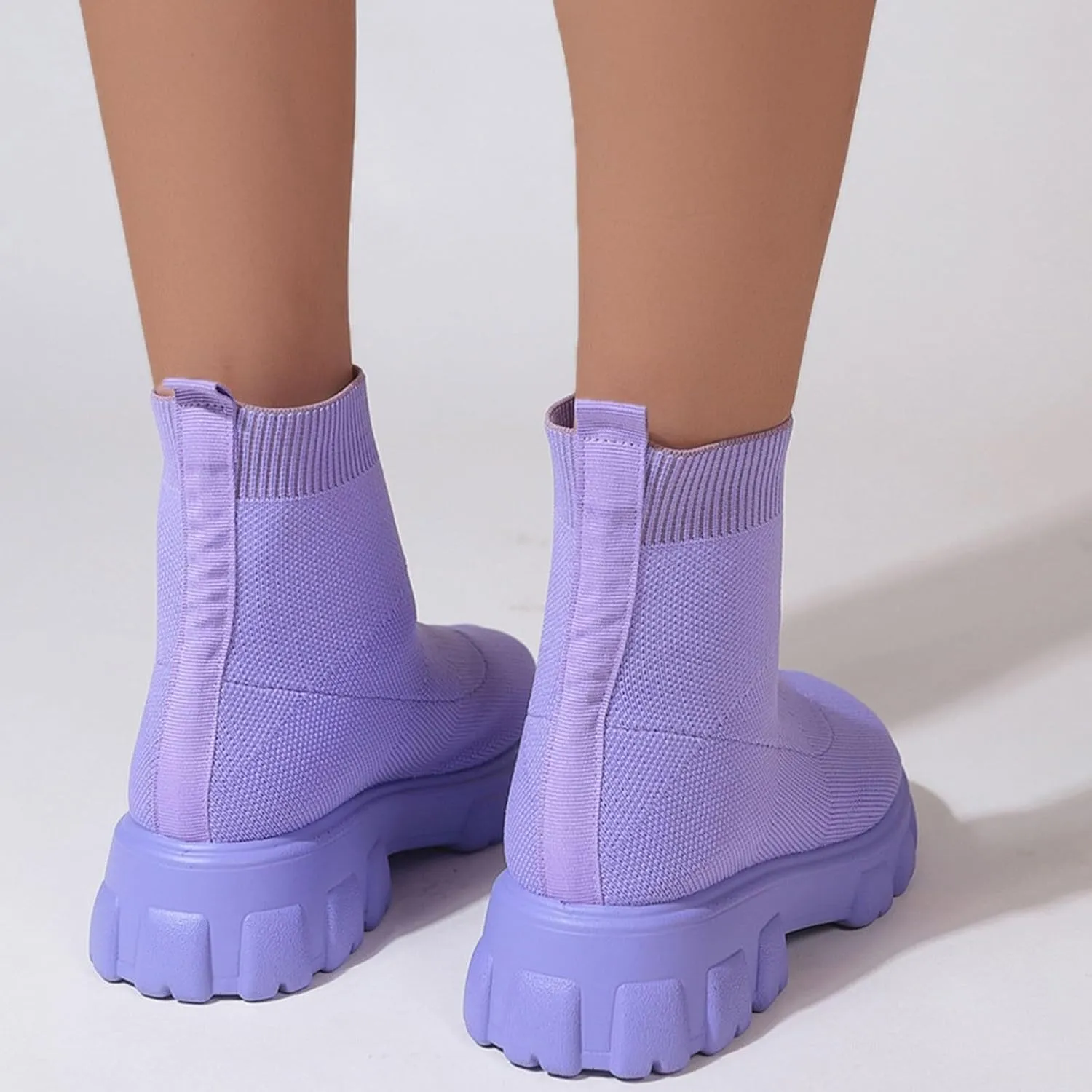 Women's Thick Bottom Boots Ankle Boots Thick Soles Round Toe Non Slip Solid Color Fly Woven Mesh Womens Flat Boots Short