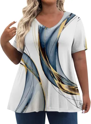 Womens Tops Dressy Fashion V Neck Short Sleeve Dressy Tops for Women Summer Animal Print Shirt Loose Fit Blouse