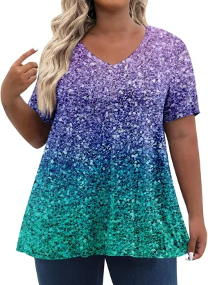 Womens Tops Dressy Fashion V Neck Short Sleeve Dressy Tops for Women Summer Animal Print Shirt Loose Fit Blouse