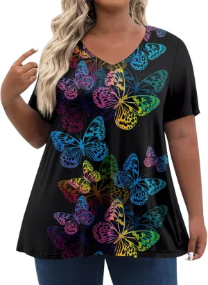 Womens Tops Dressy Fashion V Neck Short Sleeve Dressy Tops for Women Summer Animal Print Shirt Loose Fit Blouse