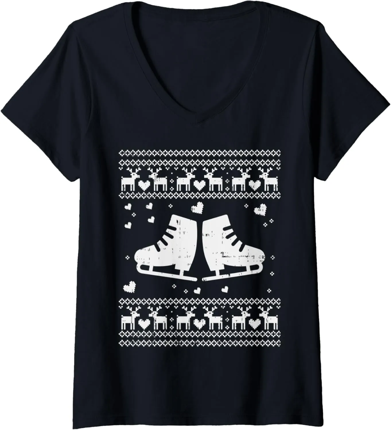 Womens Ugly Christmas Ice Skater Skate Skating Shoe Girl Gift V-Neck T-Shirt