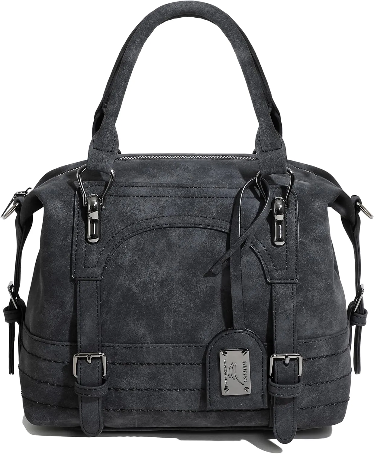 Women's Vintage Western Doctor Boston Washed Vegan Leather Top Handle Crossbody Tote Work Bag
