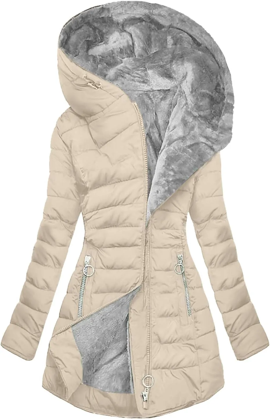 Women's Warm Winter Coat Snow Ski Jacket Fleece Lined Military Jacket Women Faux Fur Hooded Coat Puffer Down Jacket