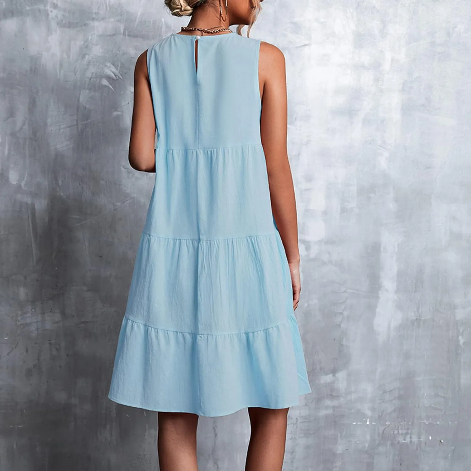 XUNRYAN Summer Women's Casual Tank T Shirt Dresses Sleeveless Babydoll Slip Gown Tiered Ruffle Mini Dress Short Beach Dress