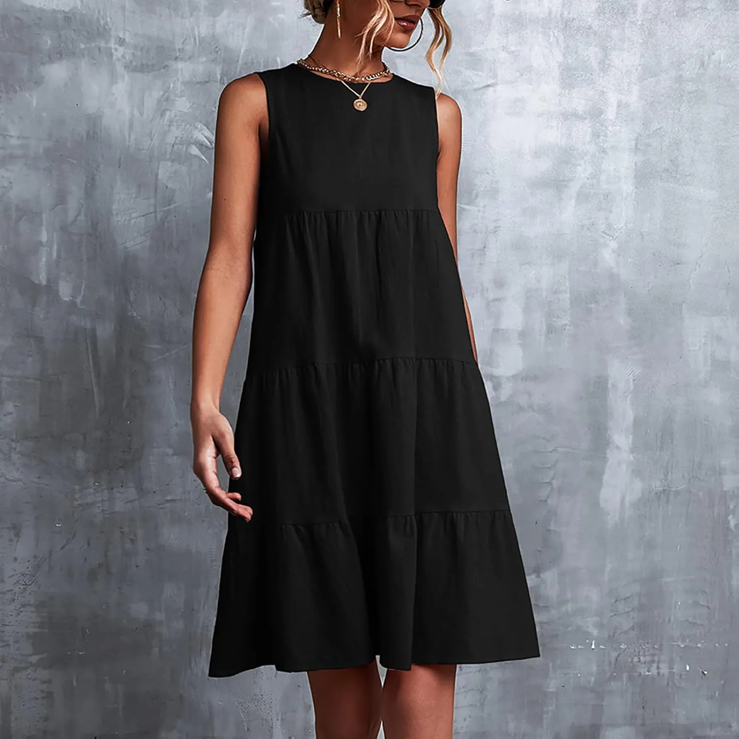 XUNRYAN Summer Women's Casual Tank T Shirt Dresses Sleeveless Babydoll Slip Gown Tiered Ruffle Mini Dress Short Beach Dress
