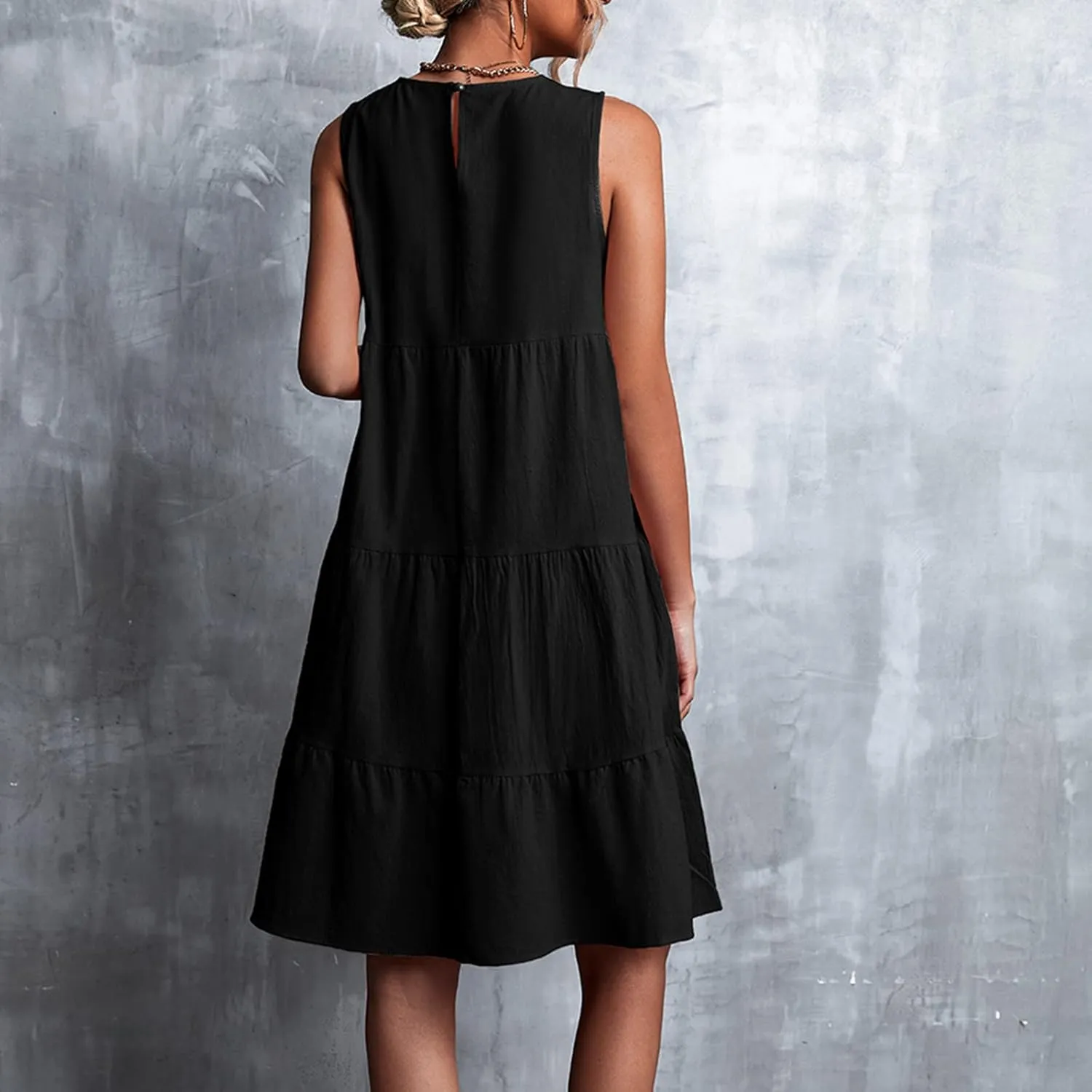 XUNRYAN Summer Women's Casual Tank T Shirt Dresses Sleeveless Babydoll Slip Gown Tiered Ruffle Mini Dress Short Beach Dress