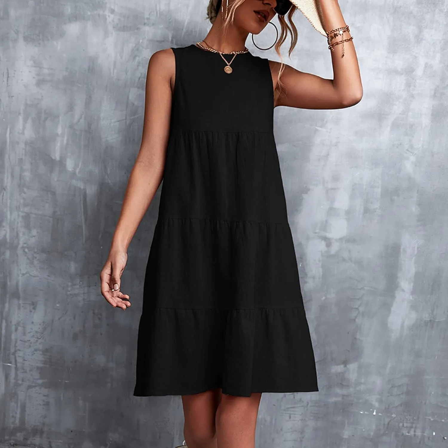 XUNRYAN Summer Women's Casual Tank T Shirt Dresses Sleeveless Babydoll Slip Gown Tiered Ruffle Mini Dress Short Beach Dress