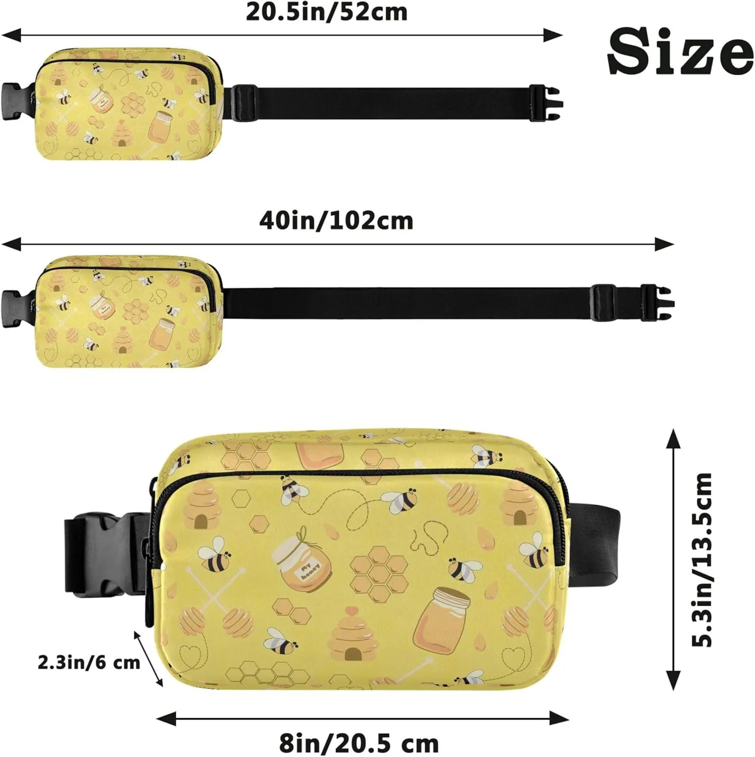 Yellow Bee Honeycomb Fanny Packs for Women Waterproof Hip Bag Belt Pouch Colorful Travel Waist Pack for Men