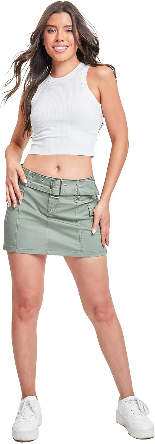 YMI Jeans Womens Belted Mini Cargo Skirt