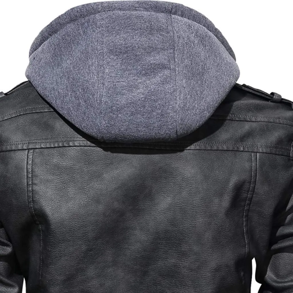 Ymosrh Men's Leather Jacket Faux Motorcycle Jacket Pu Bomber with Hood Jackets, S-L