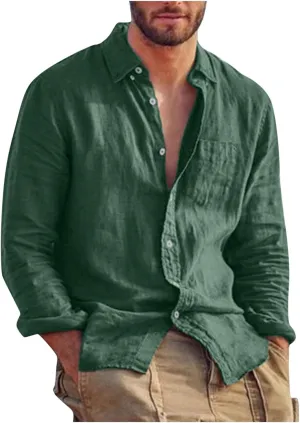 Ymosrh Men's Shirts Fashion Casual Long Sleeve Cotton Linen Solid Color T-Shirt Top Blouse Shirts, S-2XL