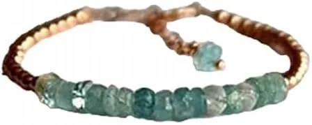 YONKU Aquamarine and Rose Gold Beaded Friendship Bracelet, 14K Rose Gold Filled, 4-6 inches