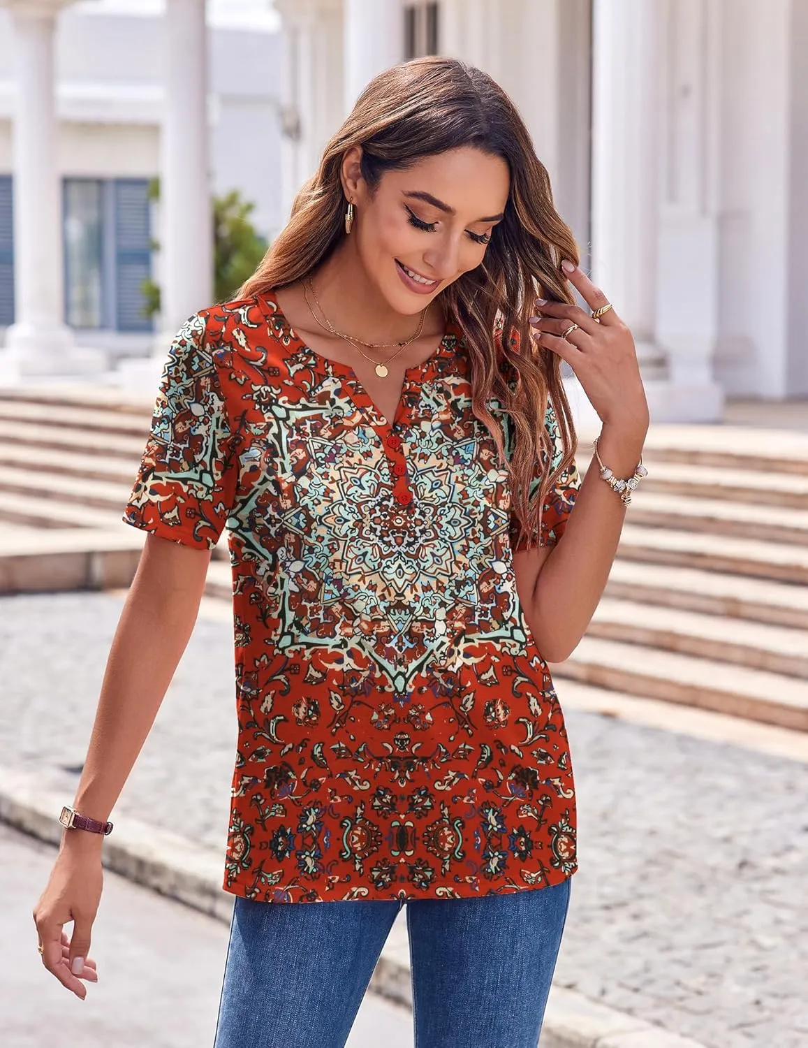Zeagoo Womens Summer Tops Casual Short Sleeve V Neck Shirts Business Dressy Work Blouses