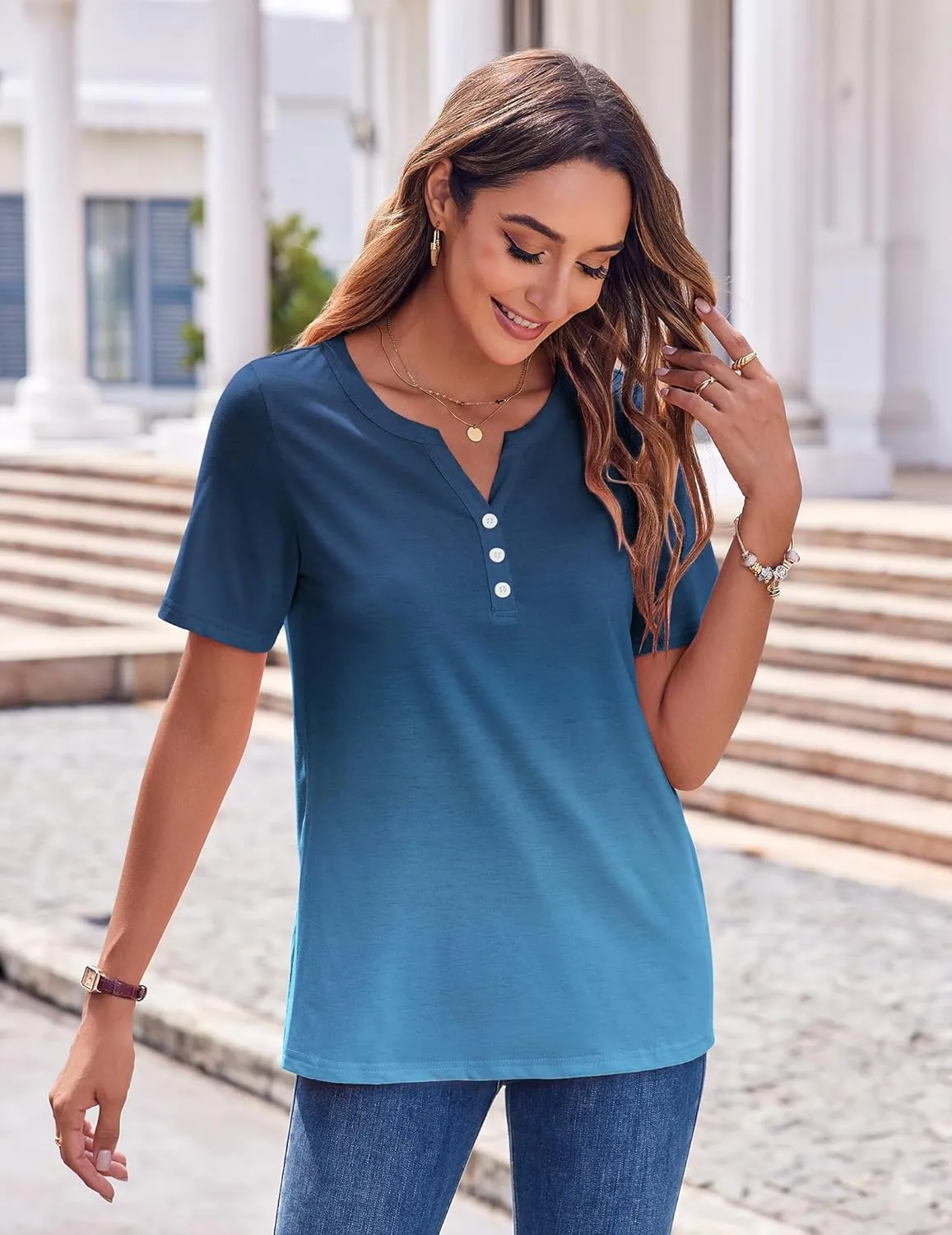 Zeagoo Womens Summer Tops Casual Short Sleeve V Neck Shirts Business Dressy Work Blouses