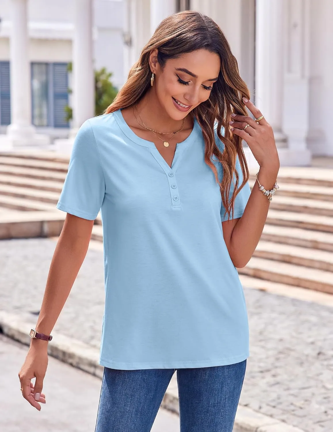 Zeagoo Womens Summer Tops Casual Short Sleeve V Neck Shirts Business Dressy Work Blouses