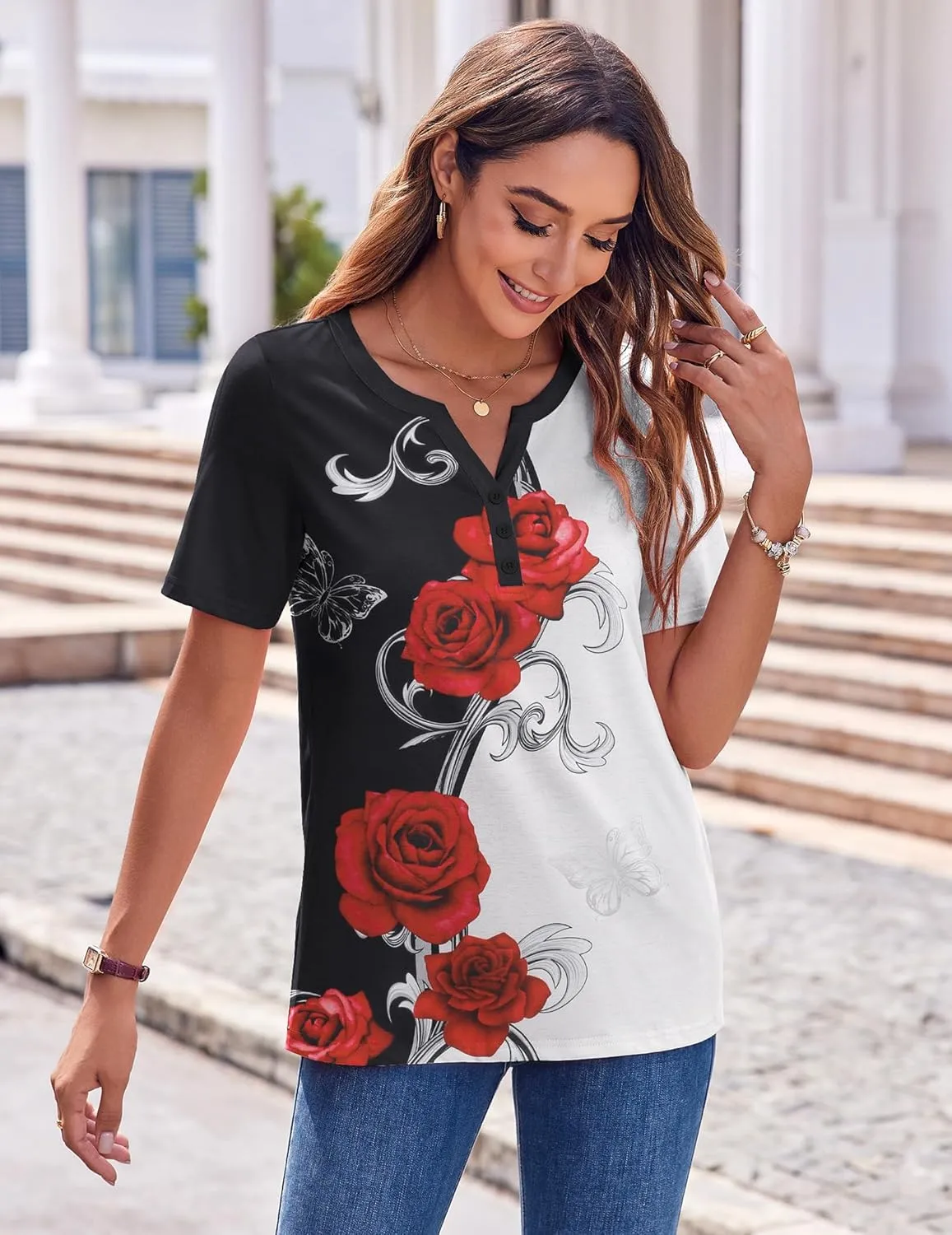 Zeagoo Womens Summer Tops Casual Short Sleeve V Neck Shirts Business Dressy Work Blouses