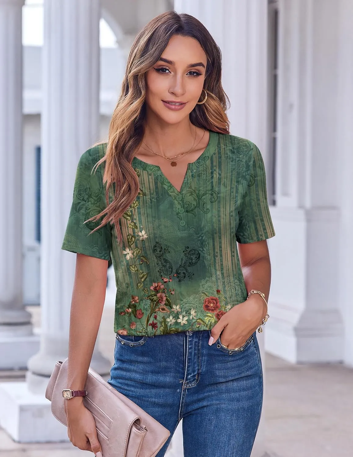 Zeagoo Womens Summer Tops Casual Short Sleeve V Neck Shirts Business Dressy Work Blouses