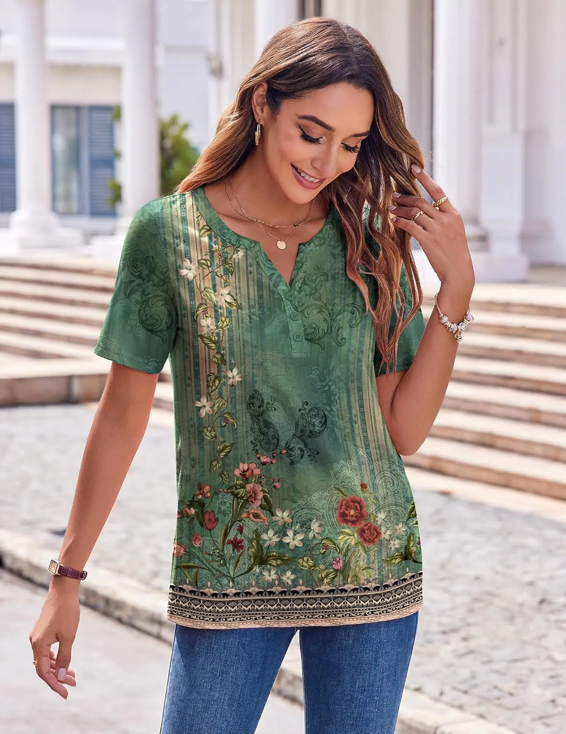 Zeagoo Womens Summer Tops Casual Short Sleeve V Neck Shirts Business Dressy Work Blouses