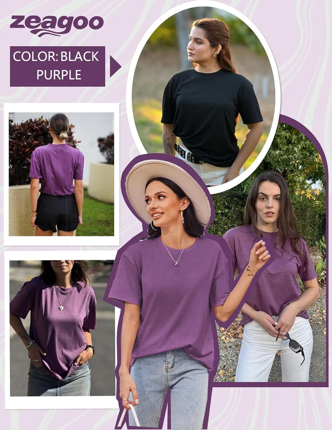 Zeagoo Women's T-Shirts Short Sleeve Tops Summer Casual Blouse Crew Neck Basic Shirt 2 Pack Loose Fit Tee