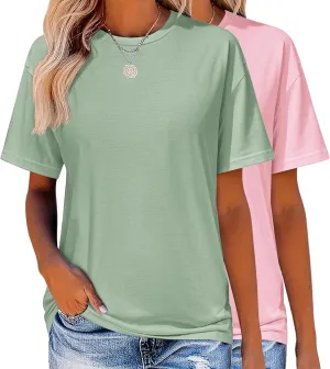 Zeagoo Women's T-Shirts Short Sleeve Tops Summer Casual Blouse Crew Neck Basic Shirt 2 Pack Loose Fit Tee