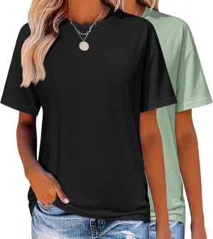 Zeagoo Women's T-Shirts Short Sleeve Tops Summer Casual Blouse Crew Neck Basic Shirt 2 Pack Loose Fit Tee